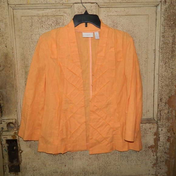 CHICO'S linen blend crosshatch Haley jacket Size M Chico's Size 1 (FF-20) - Picture 2 of 5